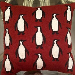 Pottery Barn Square Red Penguin Pillow 15x15